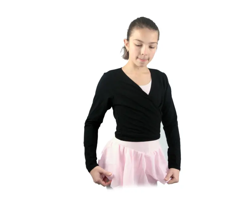 Capezio Cross Over Top, a Warm-up Top for Girls - Black