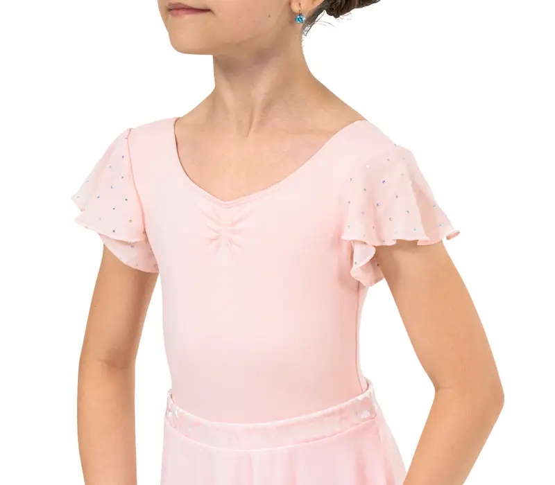 Bloch Scarlett, Girl's Leotard with Ruffle Sleeves - Light Pink Bloch