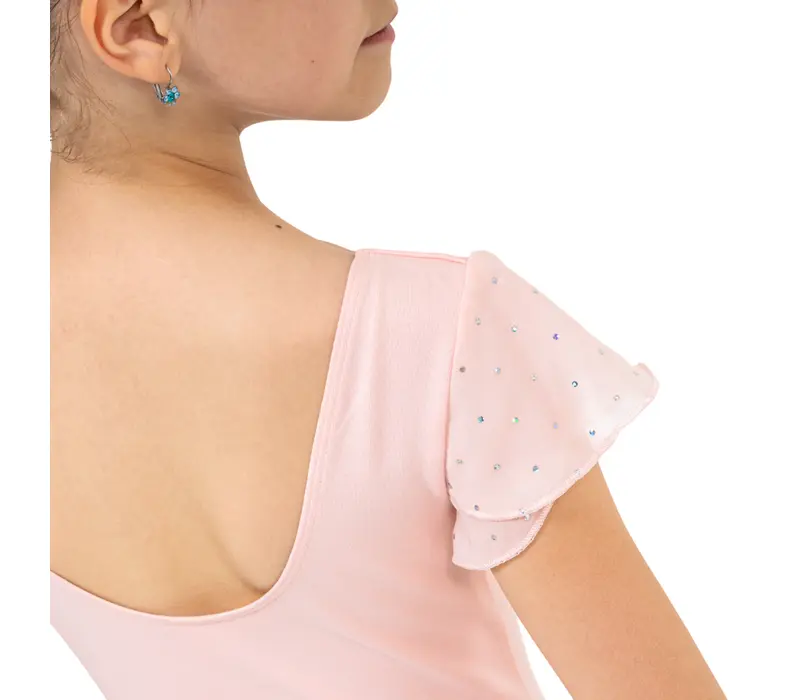 Bloch Scarlett, Girl's Leotard with Ruffle Sleeves - Light Pink Bloch