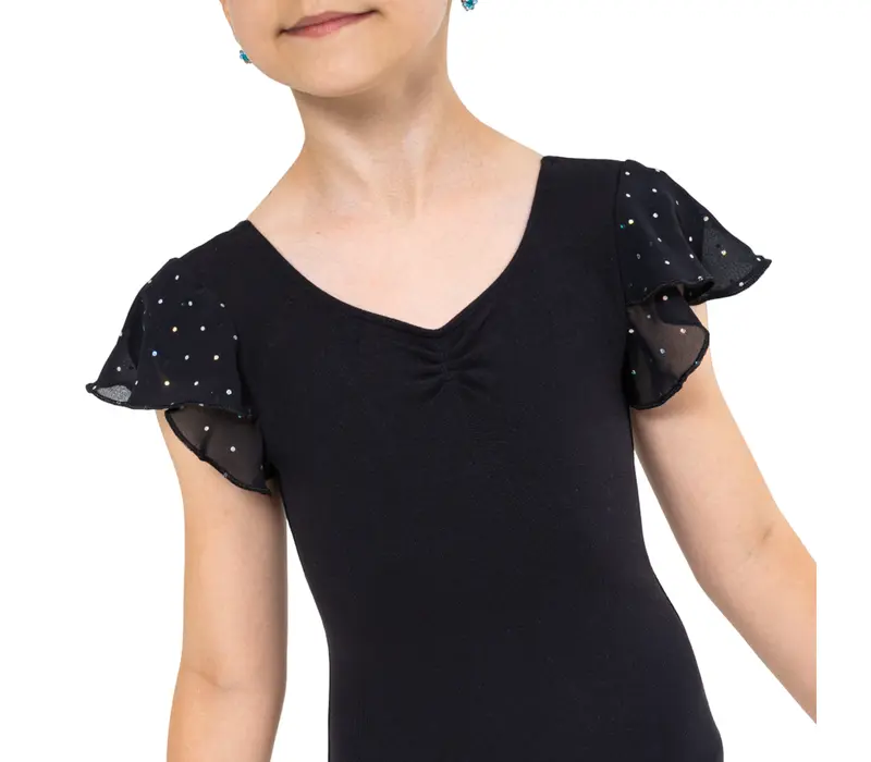 Bloch Scarlett, Girl's Leotard with Ruffle Sleeves - Black