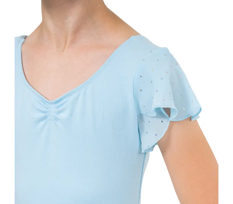 Bloch Scarlett, Girl's Leotard with Ruffle Sleeves - Pastel Blue Bloch