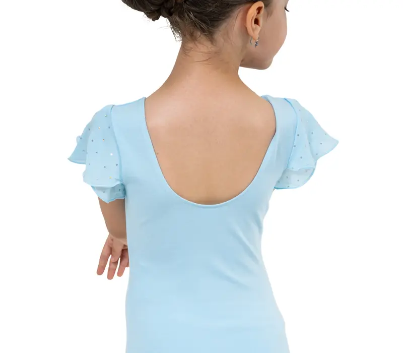 Bloch Scarlett, Girl's Leotard with Ruffle Sleeves - Pastel Blue Bloch
