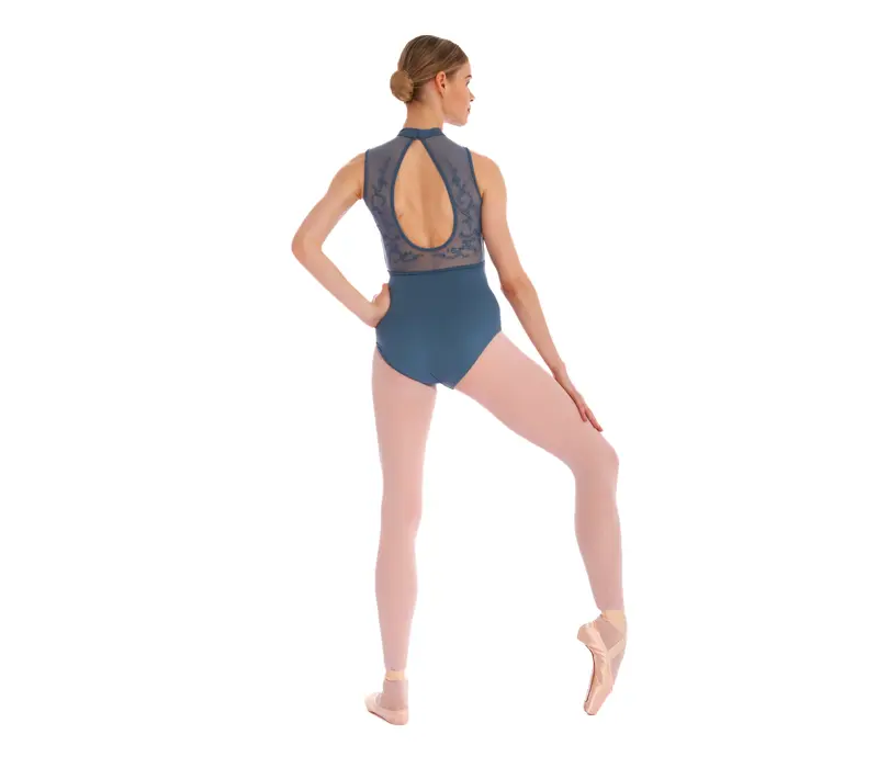 Bloch Kali Floral, women's leotard to the neck with an open back - Grey Bloch