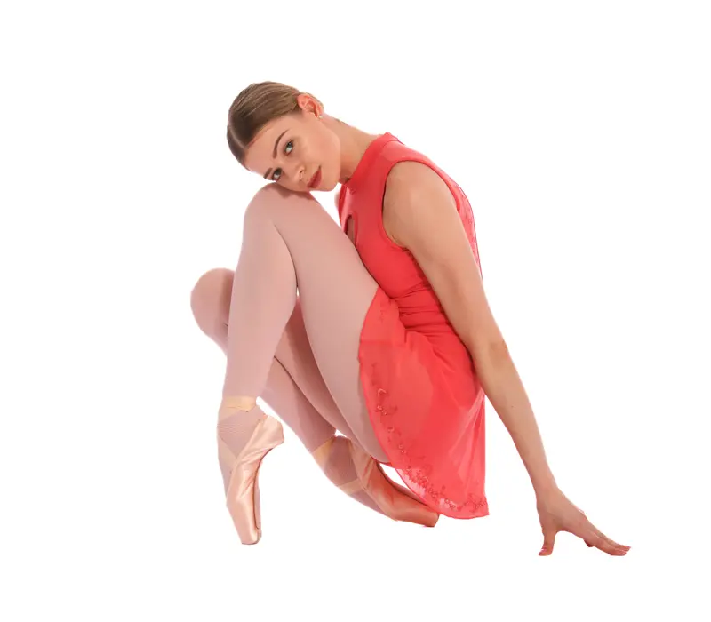 Bloch Kali Floral, women's leotard to the neck with an open back - Peach