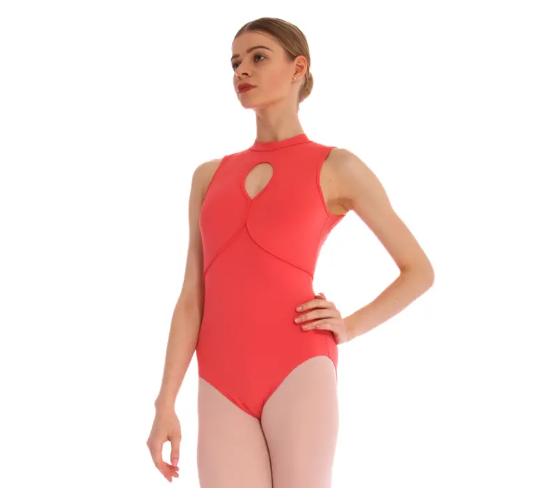 Bloch Kali Floral, women's leotard to the neck with an open back - Peach
