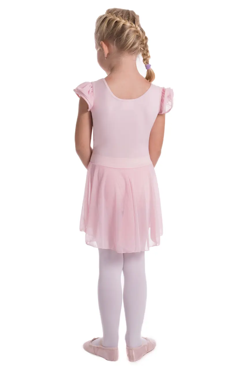 Nwt New Capezio Leotard Leo Dress Attached Skirt Cap Flutter Sleeve Pink Girl