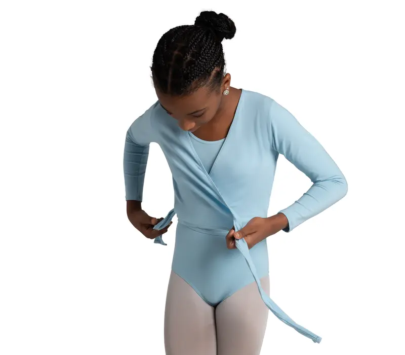 Capezio Cross Over Top, a Warm-up Top for Girls - Light blue Capezio