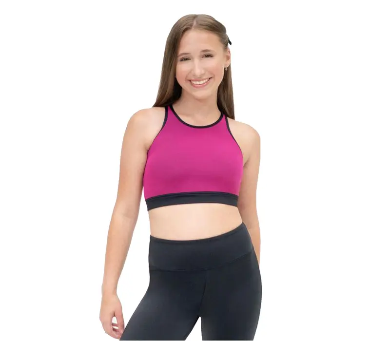 Capezio Colourblock High Neck Bra Top, sporty bra - Coal cranberry dream Capezio