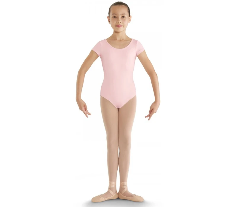 Bloch strap back cap sleeve leotard for kids - Candy Pink Bloch