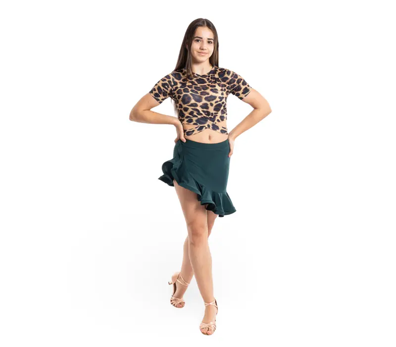 Top with short sleeves and bindings for girls - Leopard