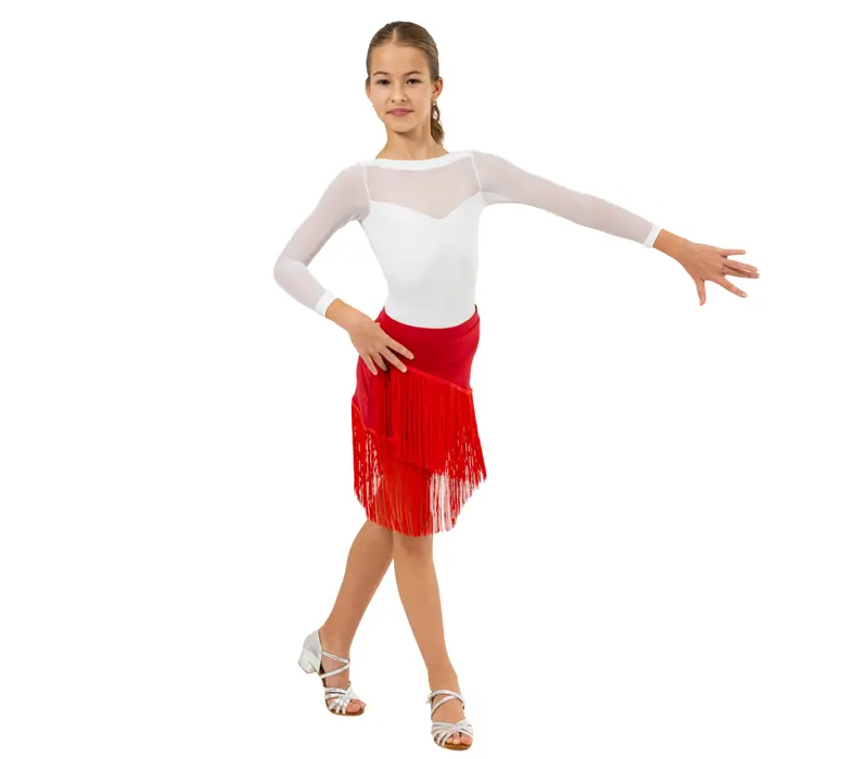 FSD Basic Fringe, Girls Latin Dance Skirt - Red