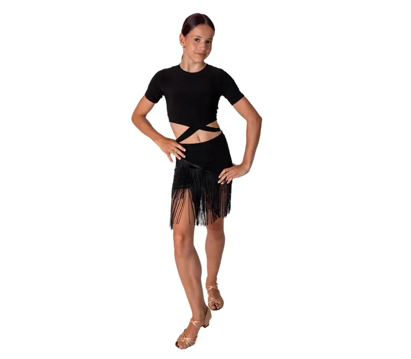 FSD Basic Fringe, Girls Latin Dance Skirt - Black