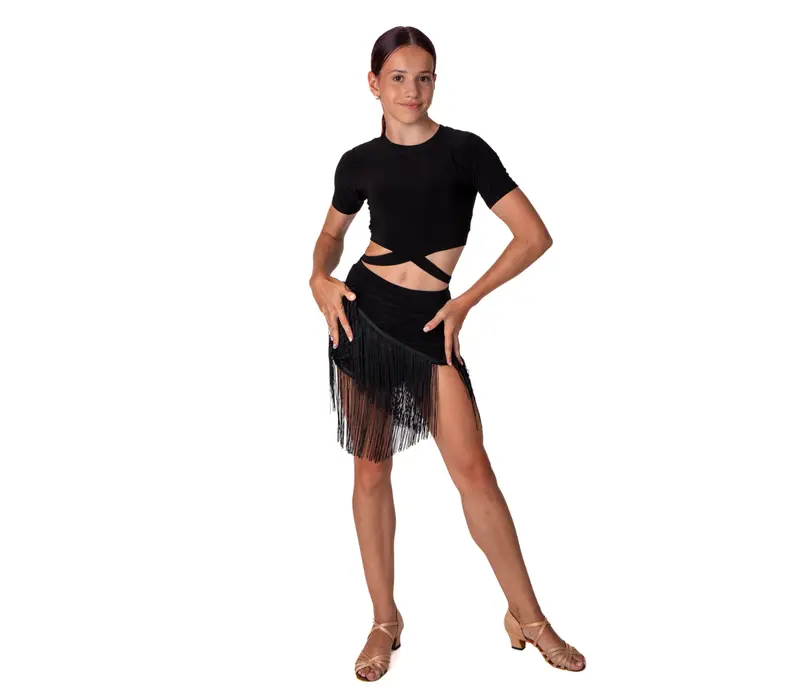 FSD Basic Fringe, Girls Latin Dance Skirt - Black