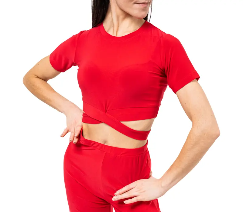 FSD Beny, Women's Short Sleeve Top with Tie Detail - Red