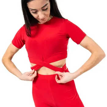 FSD Beny, Women's Short Sleeve Top with Tie Detail - Red