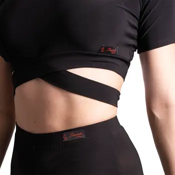 FSD Beny, Women's Short Sleeve Top with Tie Detail - Black