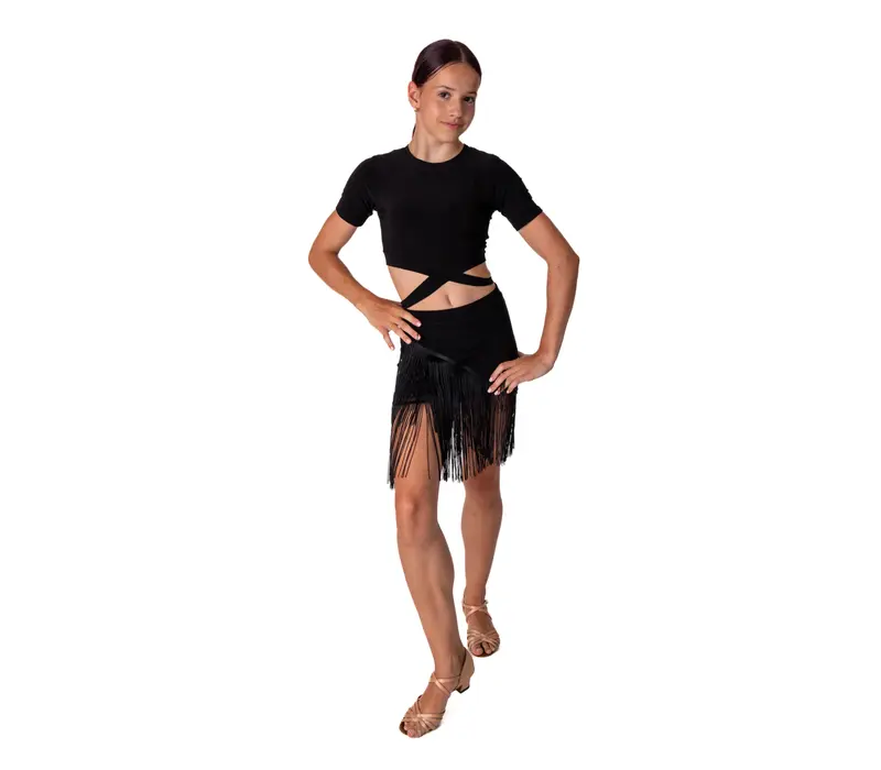 Top with short sleeves and bindings for girls - Black