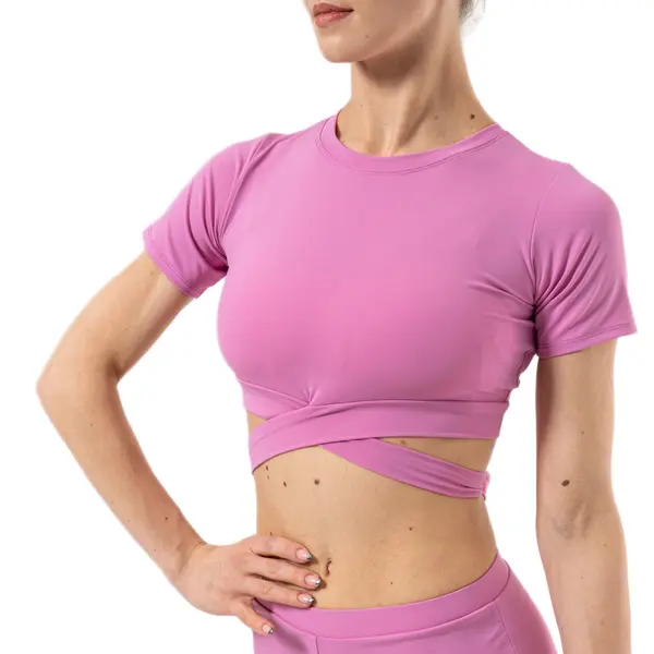 Benita, women's short-sleeve top with tie detail