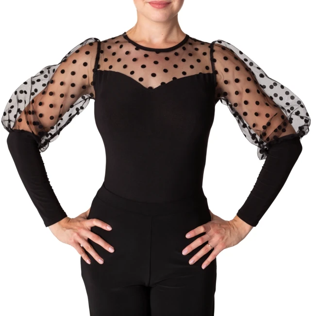 Claudia, Leotard with Sheer Polka Dot Sleeves for Ladies Claudia, Leotard with Sheer Polka Dot Sleeves for Ladies