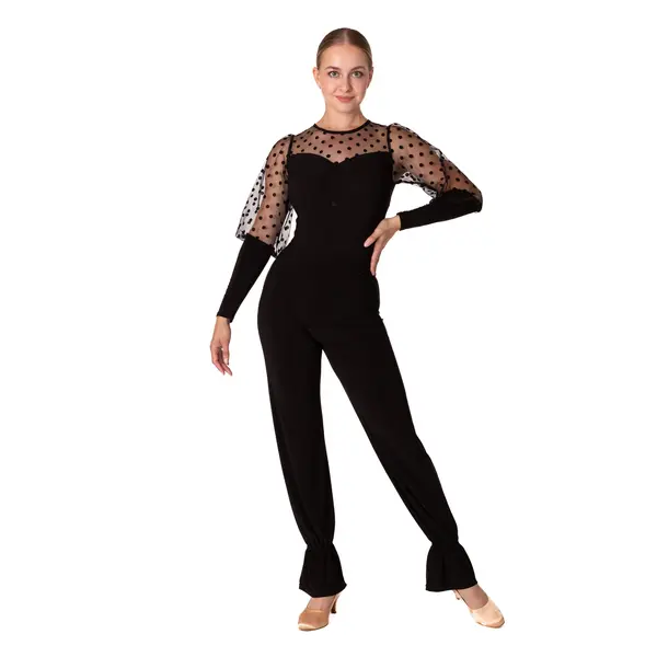 Claudia, Leotard with Sheer Polka Dot Sleeves for Ladies