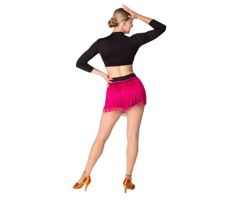 Natty, Shorts for Ladies with Colourful Tassels - Black/crimson