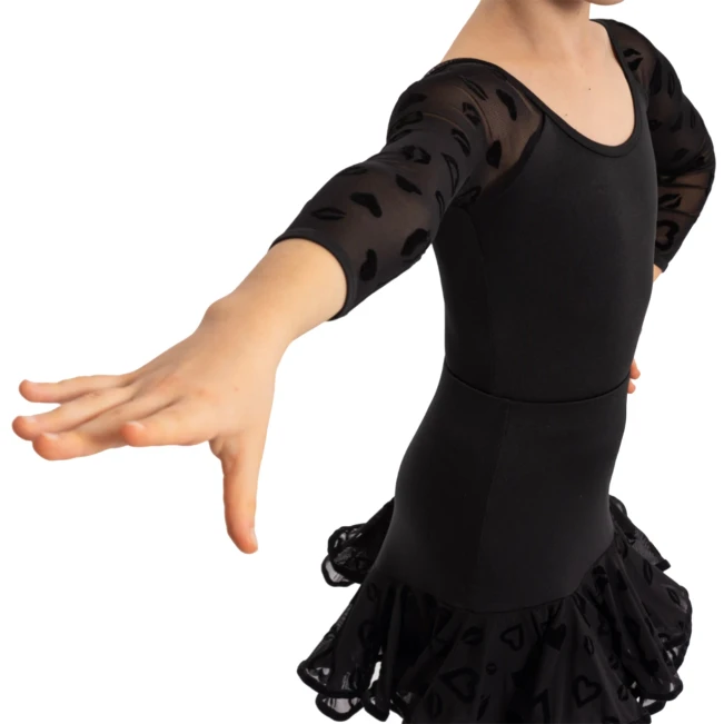 Grand Prix Danna flocked mesh, bodysuit for girls with mesh sleeves Grand Prix Danna flocked mesh, bodysuit for girls with mesh sleeves