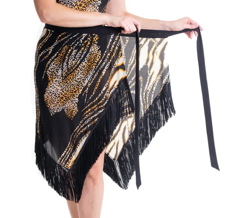 Emrata mesh, asymmetrical tasseled skirt - Leopard GP