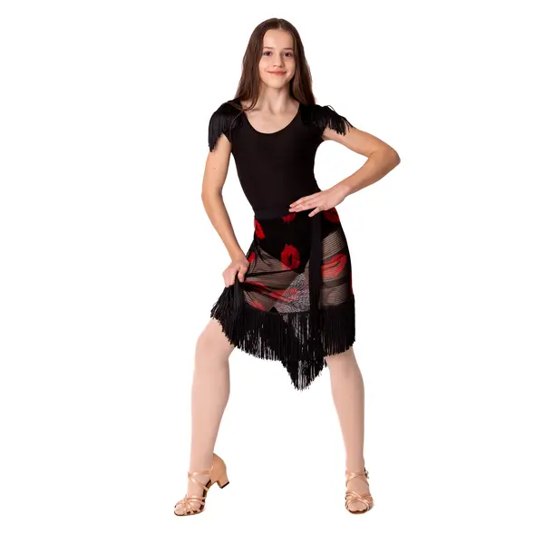 Emrata mesh, asymmetrical tasselled skirt for girls