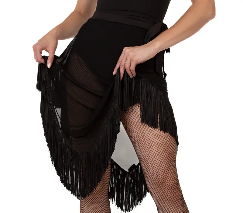 Emrata mesh, asymmetrical tasseled skirt - Black