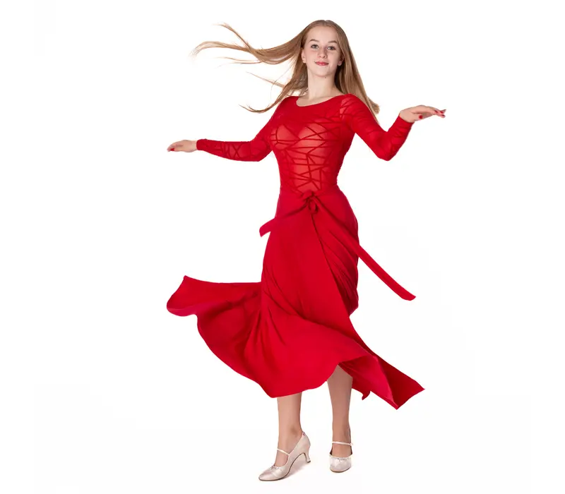 Karla line, women's latin bodysuit with long sleeve - Red
