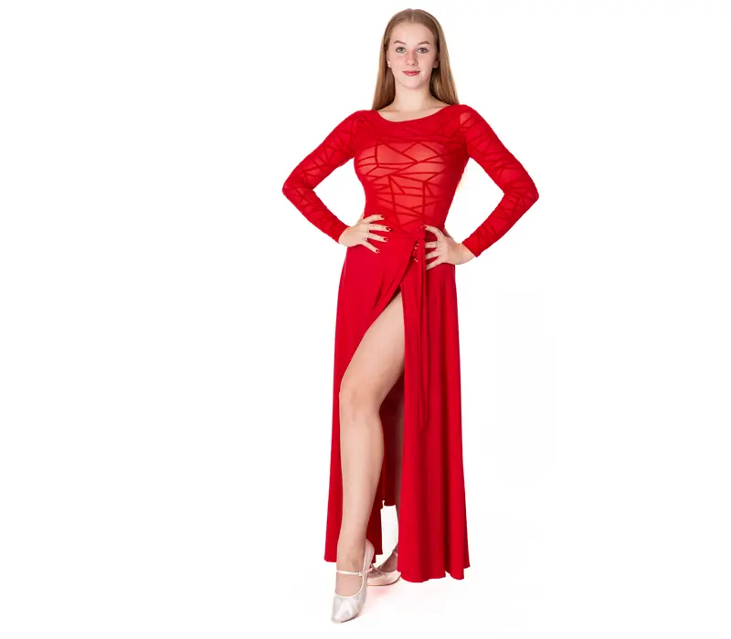 Karla line, women's latin bodysuit with long sleeve - Red