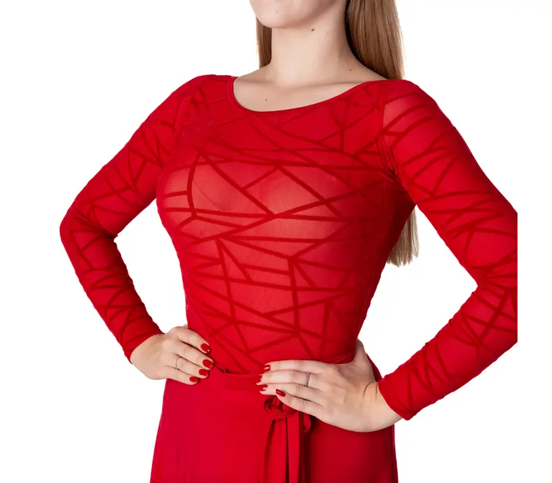 Karla line, women's latin bodysuit with long sleeve - Red