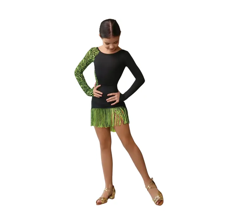 Grand Prix Lila, girls' latin skirt - black/tropic lime GP
