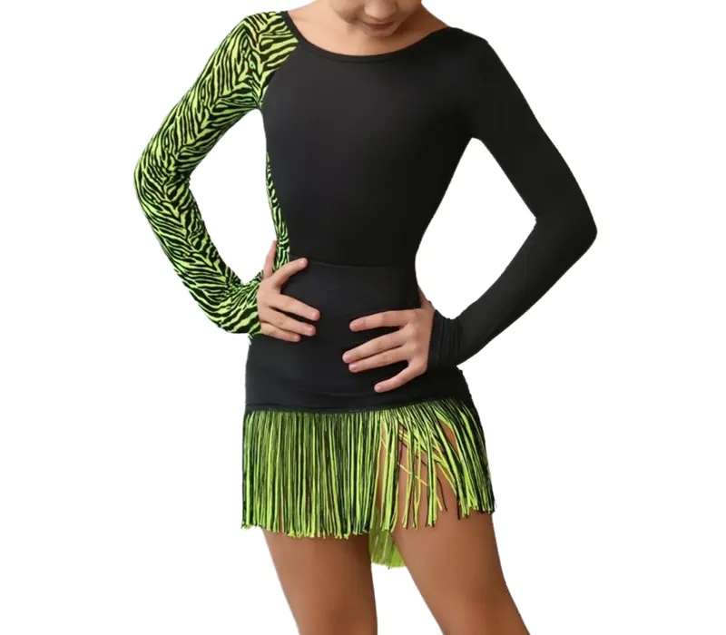 Grand Prix Lila, girls' latin skirt - black/tropic lime GP
