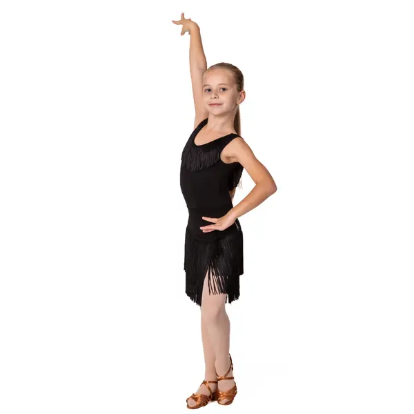 Pomp, girl's a wide-straps leotard with fringes 