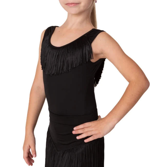 Grand Prix Pomp, wide-straps leotard with fringes for girls