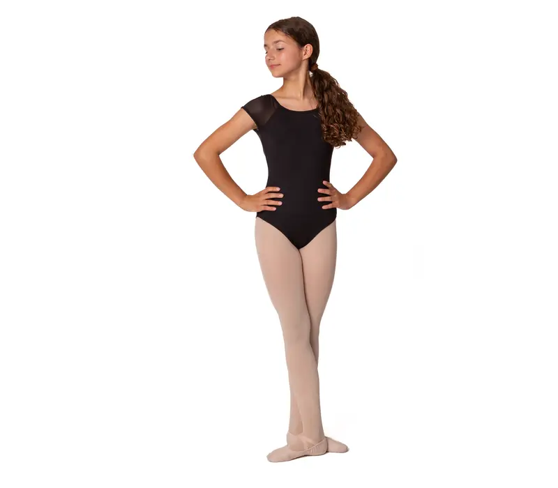 Mirella Soft Mesh Cap Sleeve Leotard - Black