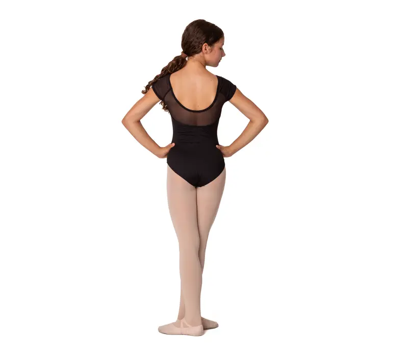 Mirella Soft Mesh Cap Sleeve Leotard - Black