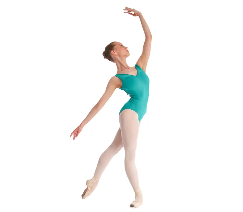 Mirella Miami v neck low back, women's wide straps leotard - Green Jade Bloch