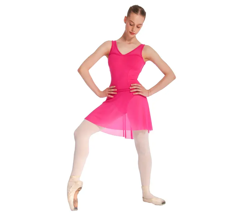 Mirella Miami v neck low back, women's wide straps leotard - Fuchsia