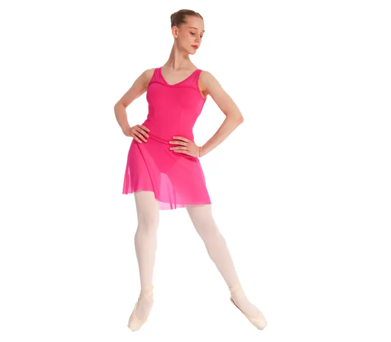 Mirella Miami v neck low back, women's wide straps leotard - Fuchsia