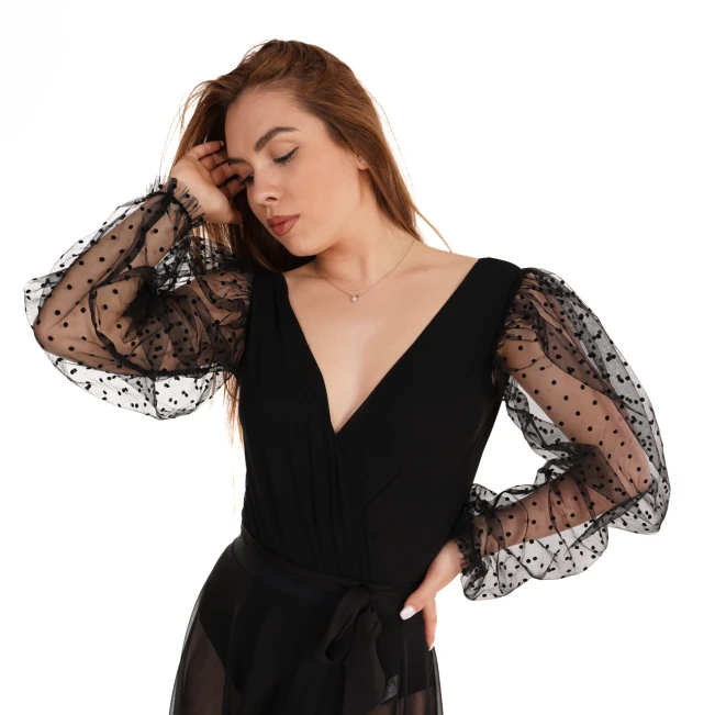 Jadore, women's bodysuit with a tulle sleeves Jadore, women's bodysuit with a tulle sleeves