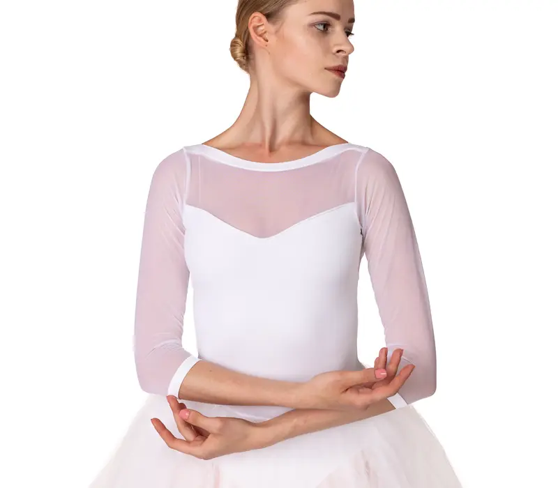 So Danca Elise, leotard with 3/4 netting sleeve - White