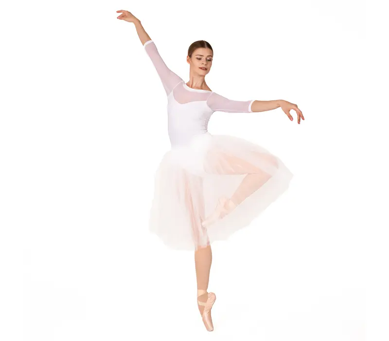 So Danca Elise, leotard with 3/4 netting sleeve - White