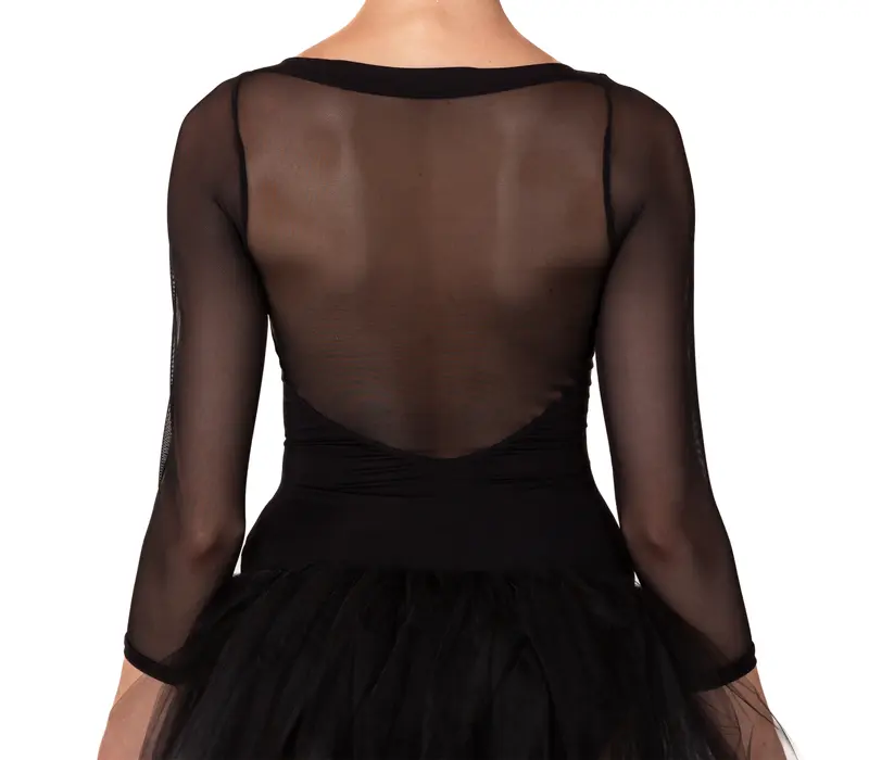 So Danca Elise, leotard with 3/4 netting sleeve - Black