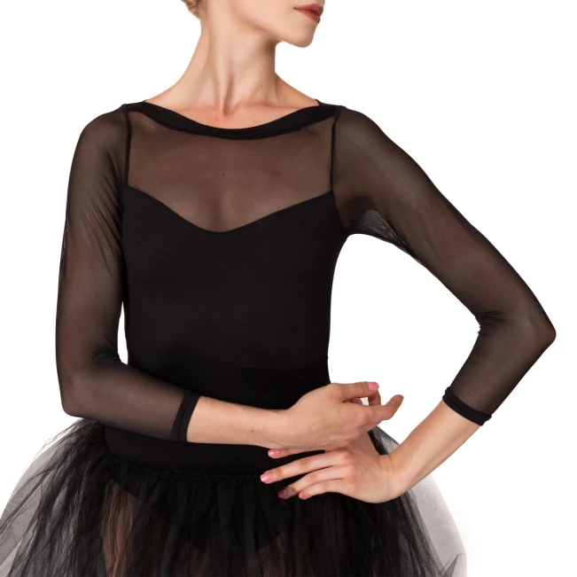 So Danca Elise, leotard with 3/4 netting sleeve So Danca Elise, leotard with 3/4 netting sleeve
