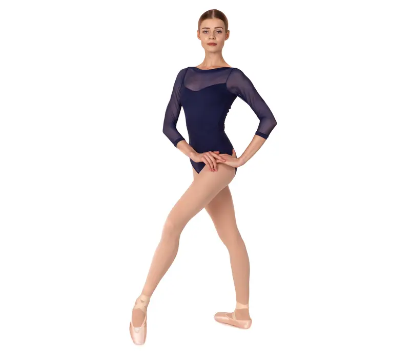 So Danca Elise, leotard with 3/4 netting sleeve - Navy