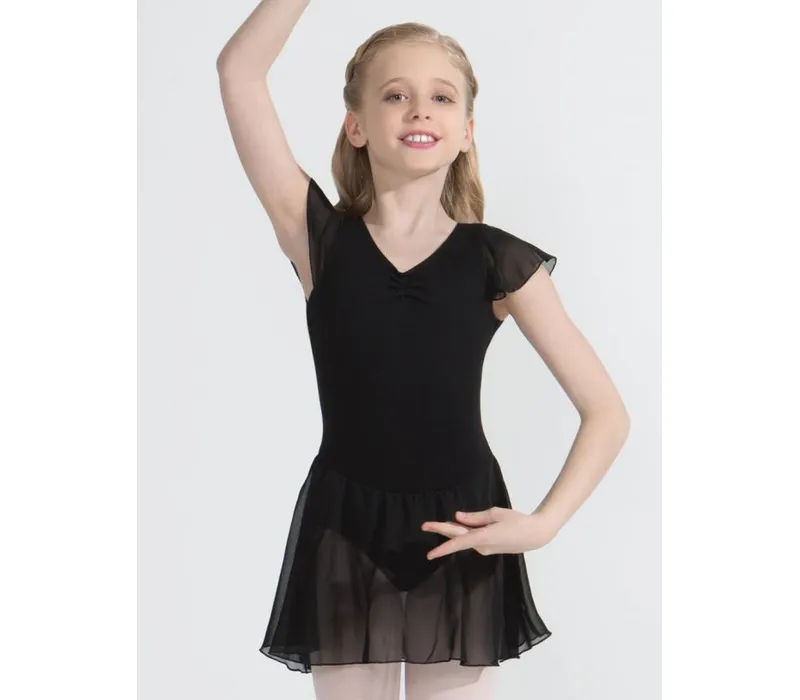 Capezio flutter sleeve dress, leotard with skirt - Black