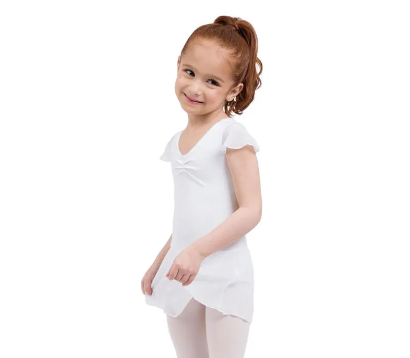 Capezio flutter sleeve dress, leotard with skirt - White