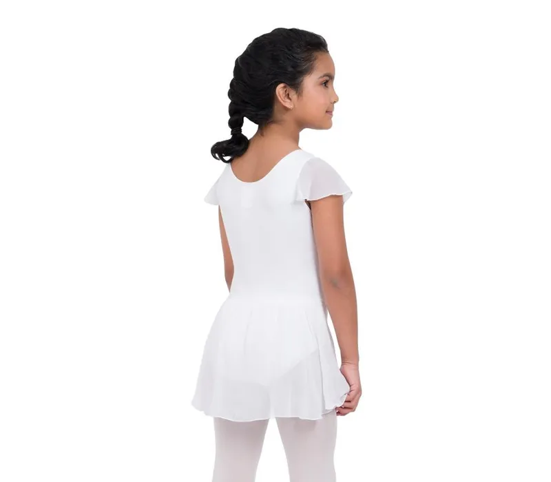 Capezio flutter sleeve dress, leotard with skirt - White